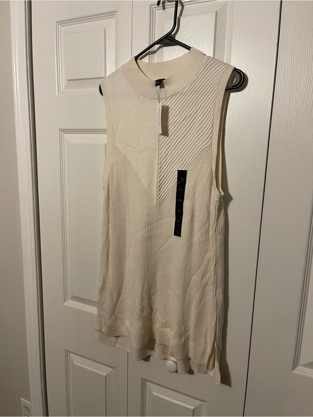 Sleeveless Ribbed Knit Tunic Top - Cream